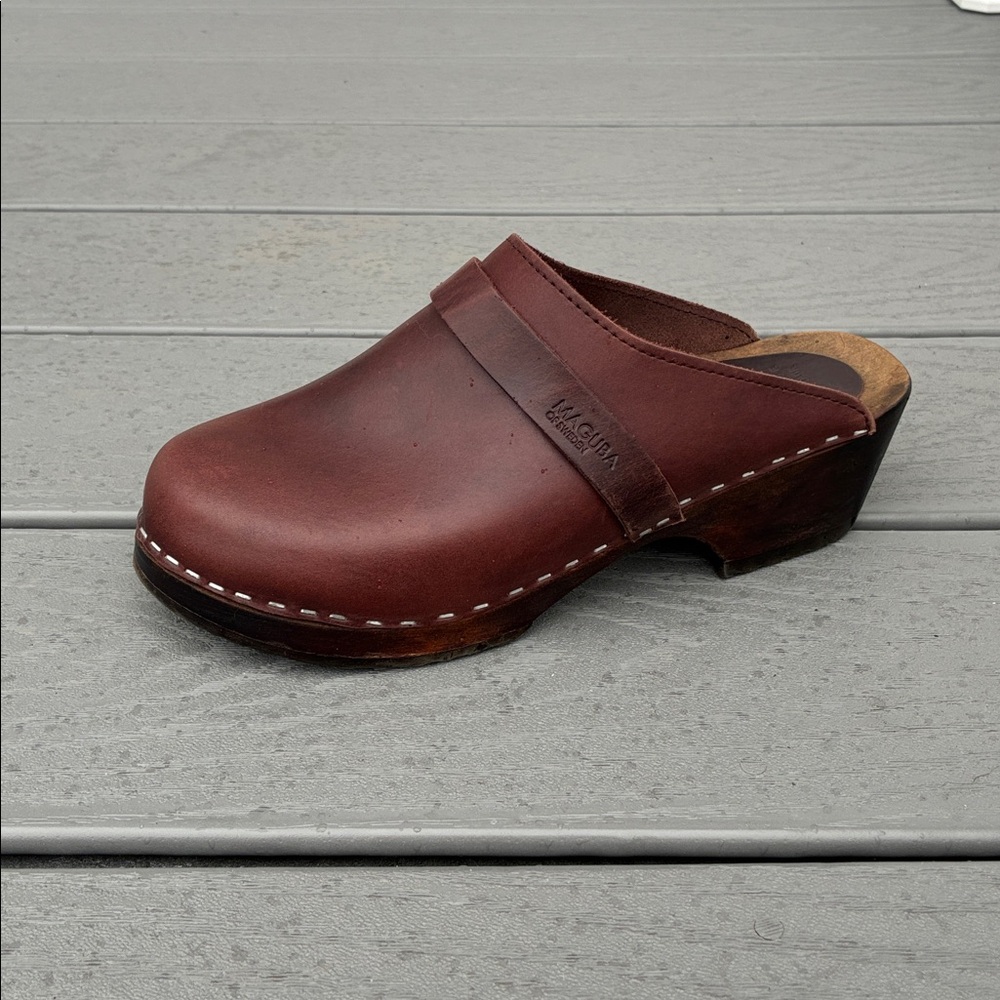 Maguba Berkeley Leather & Wood Swedish Classic Clogs Brown Size EU 38 US 7.5